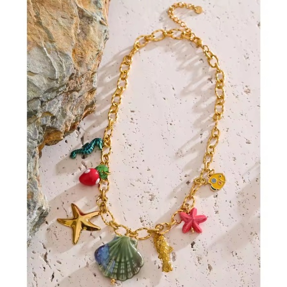 Golden Ocean Charm 18K Gold Stainless Steel Waterproof Necklace - Picture 5 of 15